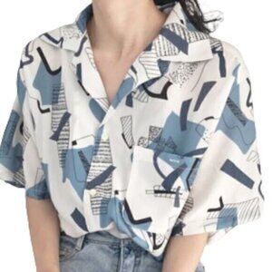 [GoMorn] Short Sleeve Button Down Front Tie Shirt - Size XL